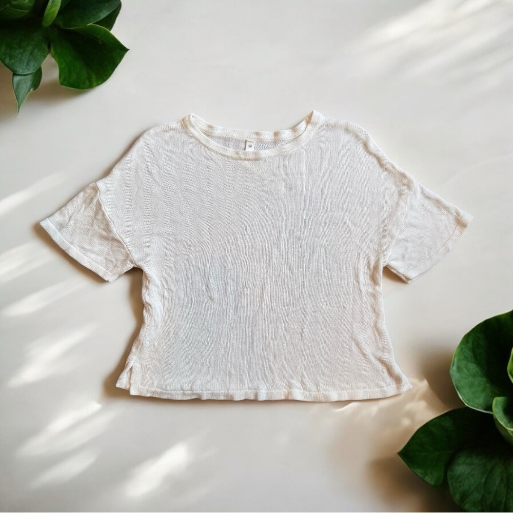 Wishlist Knit Short Sleeve Textured White Cream Blouse
